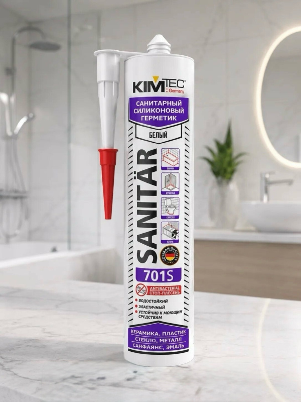 Клей герметик Kim Tec Silicon Sanitar 701S санитарный (310 мл) белый
