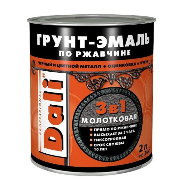 Эмаль Dali С молотковым эффектом 3 в 1 по ржавчине медная 2 л
