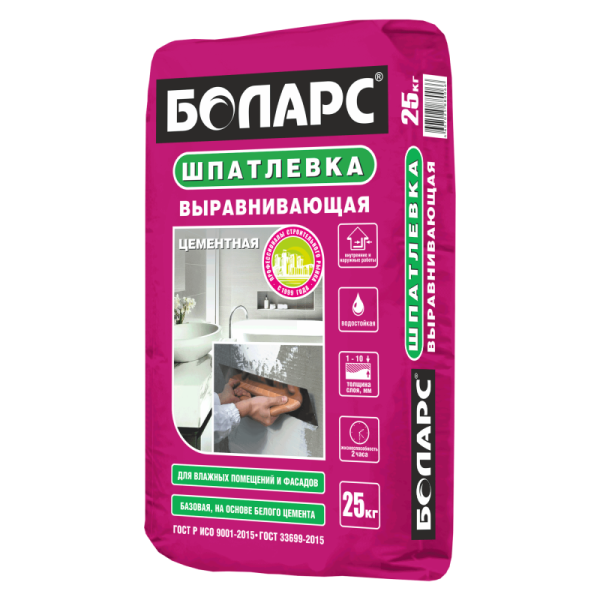 Шпаклевка цемент. белая БОЛАРС "Выравнивающая" для внутрен. и наружн. работ (25 кг) (48)