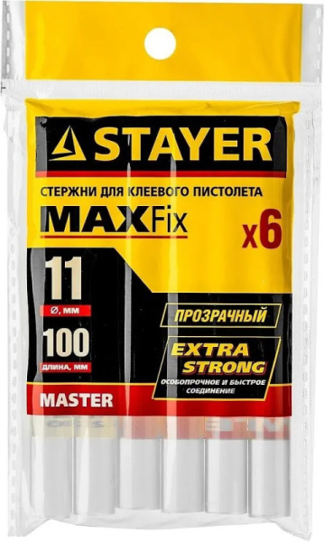Стержни клеевые СТАЕР "Master" проз. на клеевой пистолет 11х100мм (6 шт)