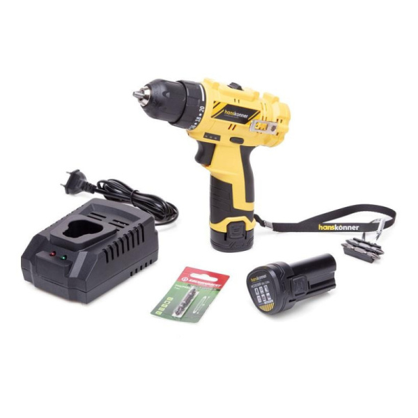 Дрель аккумуляторная б/щ Hanskonner HCD1230R 12В 2 акк. 2.0 Ач ЗОНм кейс